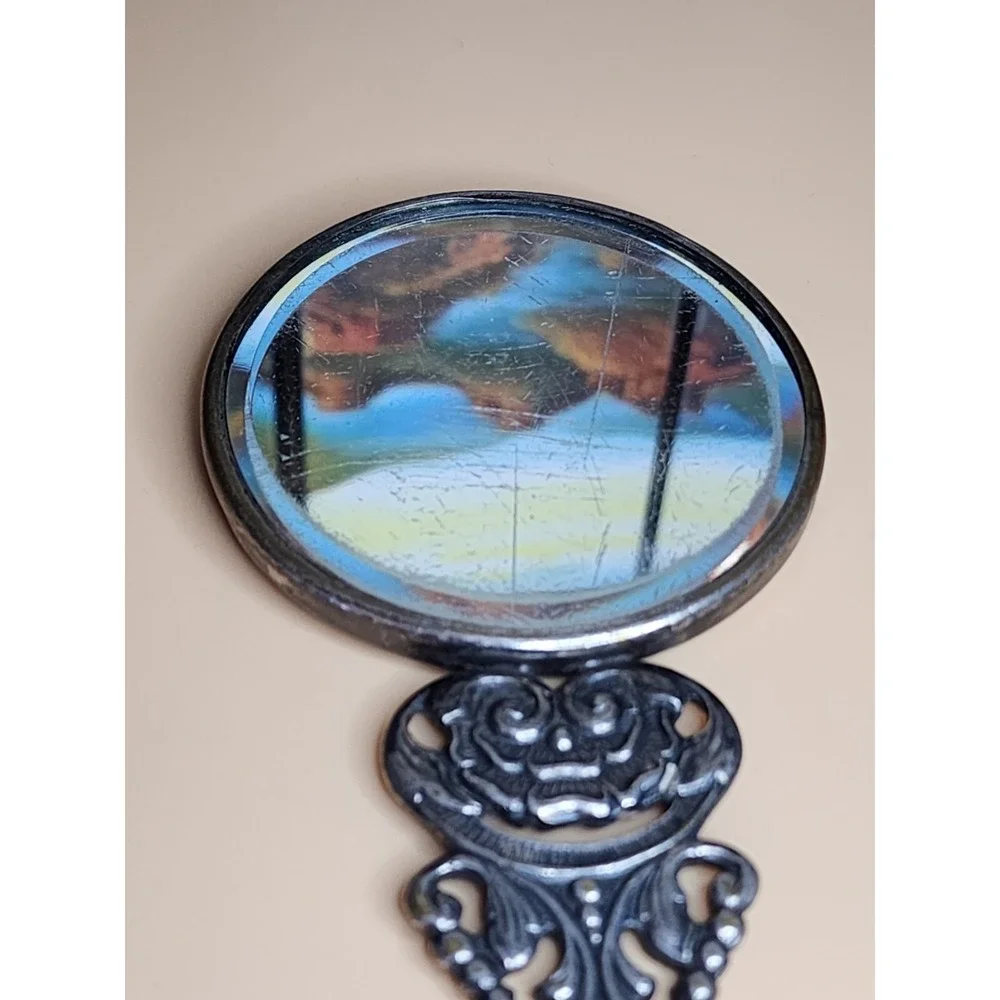100 Yr Old  HANS JENSEN DENMARK Silver Repousse Hand Mirror Original Beveled